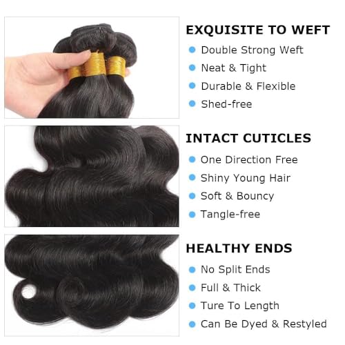 Body Wave Human Hair Bundles with Closure 10A Brazilian Human Hair 3 Bundles with 4x4 HD Lace Closure Free Part 100% Unprocessed Virgin Hair Natural Color£¨20 22 24 +18 Inch£¬Body Wave£©