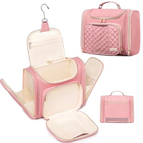 Travel Toiletry Bag for Women, Hanging Toiletry Bag, Bathroom Bag Portable Shower Caddy for College Dorm Travel Shower Bag for Women Water-Resistant Cosmetic Makeup Bag (Pink)