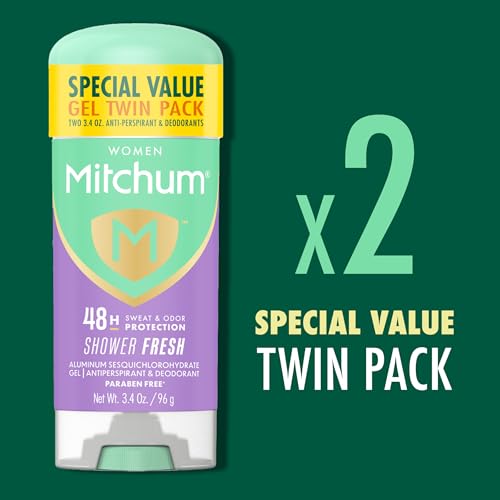 Mitchum Women¡¯s Antiperspirant Deodorant Gel Stick, Shower Fresh Scent, 48HR Sweat & Odor Protection, Triple Odor Defense, Alcohol-Free, 3.4 oz (Pack of 2)
