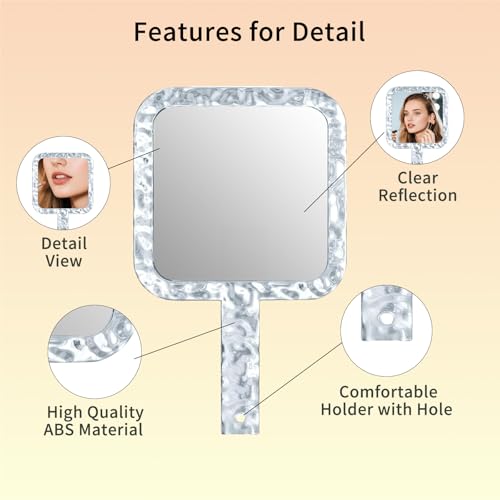 Famihomii Handheld Mirror with 1X/7X Magnification, Dual-Sided Magnification Hand Mirror, Hand Mirror with Handle, 10" x 6.1", Lightweight & Durable, Portable & Hangable for Makeup, Shaving - Clear