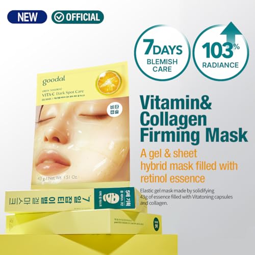 GOODAL Green Tangerine Vita C Gel Mask, Deep Moisturizing Hydrogel Essence, Vitamin C Face Mask for Glass & Glow Skin, Overnight Facial Mask, Jelly Mask for Sensitive Skin, Korean Skin Care, 5EA