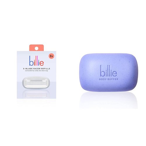 Billie Women’s Razor Refill Blades 5-Blade Cartridges - 8 count & Body Buffer - Pre-shave Exfoliating Bar - 3.5 oz