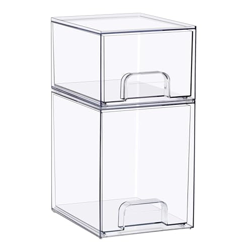 Sorbus Acrylic Storage Containers - 2 Pack, Stackable Storage Bins Set for Bathroom Organization - Clear Acrylic Drawer Organizers - Makeup Case Pull-Out Drawers (7.6’’ and 4.4’’ Tall)