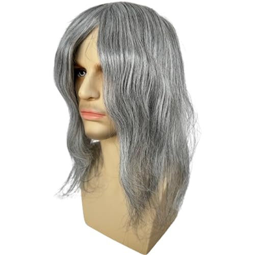 Swiss Full Lace Men¡¯s Toupee Real Human Hair 1B Mixed 80% Grey Synthetic Hair Replacement for Men Hairpiece 12inch Long Hair