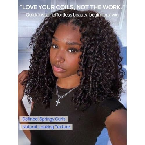Nadula 13X4 HD Burmese Curly Drawstring Wig Human Hair with Finger Coil Ends, Glueless Pre Everything Spiral Curly Bye Bye Knots Lace Front Wig Pre Plucked with Ear Tape Ready to Go 150 Density 16inch