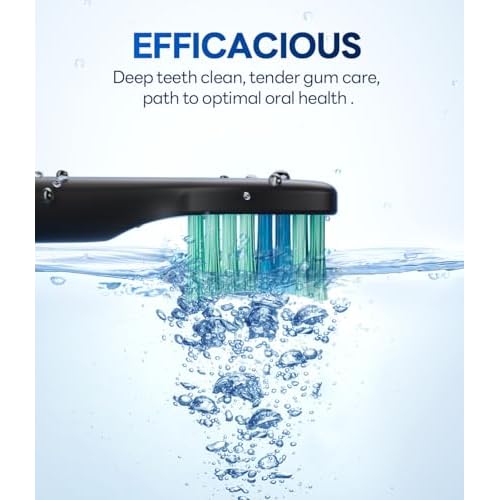 Bymore Electric Toothbrush for Adults,Travel Sonic Toothbrush with 8 Replacement Heads, Ultra Clean Rechargeable Toothbrush Portable One Charge for 330days 5 Modes 2mins Timer-Black