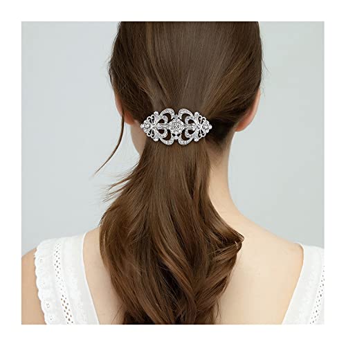EVER FAITH Austrian Crystal Bridal Barrette Clip, 1920s Art Deco Two Heart Rhinestone Hair Accessories for Women Clear Silver-Tone