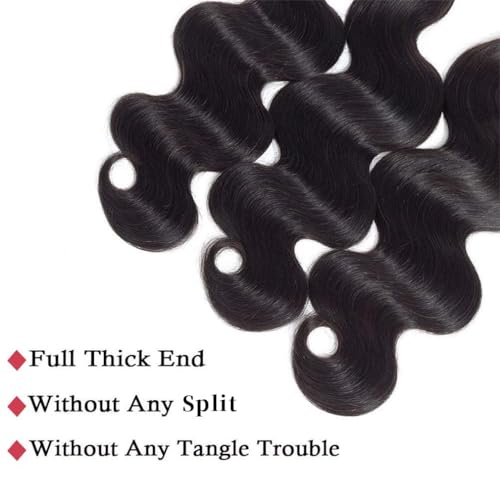 Body Wave Human Hair 3 Bundles (26 28 30) 100% Unprocessed Brazilian Virgin Human Hair Extensions Brazilian Body Wave Weave Bundles Soft and Silky Natural Black Wavy Hair Quick Weave Bundle for Women