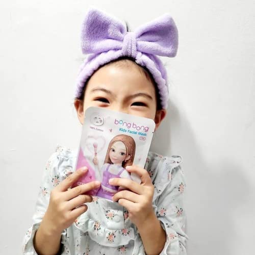BB Kids Face Masks Spa 5-Pack With Spa Headband | Kids Facial Masks for Girls With 100% Cotton Sheets | Princess Facial Mask for Kids Spa Party Birthday Sleepover (10-Pack with Purple Band)