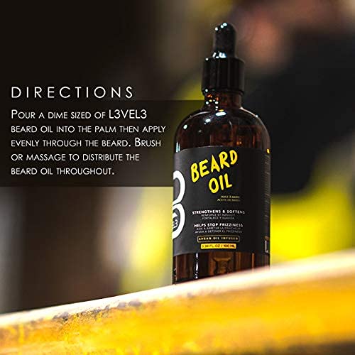 L3 Level 3 Beard Oil - Promotes Fast Beard Growth Soften and Restores Facial Hair - Level Three Scented Beard Oil for Men Growth