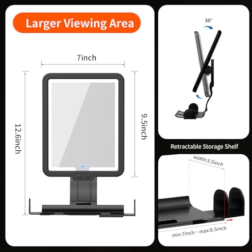 Heated Shower Mirror Fogless for Shaving, Fog Free Large 9.5 * 7inch Shower Shaving Mirror with Light, Rechargeable Anti-Fog Shower Mirror with Storage Tray & Razor Holders