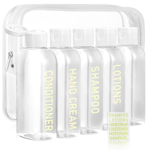 Travel Shampoo Bottles 5 pcs 3.4oz TSA Approved Travel Bottles for Toiletries Travel Size Bottles Leak Proof Empty Lotion Containers with Flip Cap Small Plastic Squeeze Bottlesp-Clear