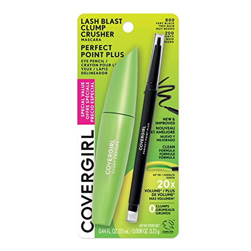 COVERGIRL Clump Crusher Waterproof Mascara, 20X More Volume, Double Sided Brush, Long-Lasting Wear - 800 Very Black Black Onyx (Pack of 2)