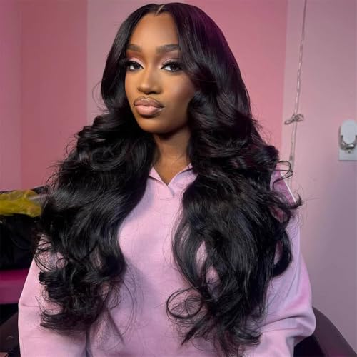 34 Inch 5x5 Lace Closure Wig Human Hair 220% Density Body Wave 5x5 HD Lace Closure Wigs Pre Plucked Lace Closure Wig for Women True to Length Natural Black Color for Any Occasions