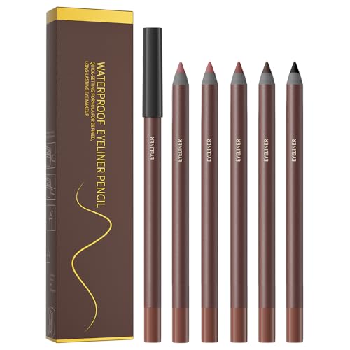 Pinkiou 5 Colors Eyeliner Pencil Set, Waterproof Smudge-Proof Eye Liner Pencil, Long-Lasting Makeup Pencils for Eyebrows and Eyeliner (Plum, Stone, Chocolate, Brown, Black)?