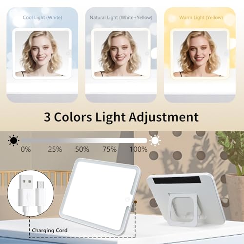 Travel Makeup Bag with LED Mirror 3 Color Modes,10.2-in Black Vegan Leather Makeup Organizer Bag with Adjustable EVA Dividers and Independent Brush Panel