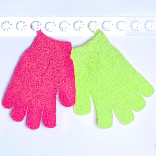 4 Pairs Bath Exfoliating Gloves Scrub, Double Sided Bath Mitts Scrubs for Shower, Exfoliating Shower Mitt Body Scrubber Glove, Bathing Accessories for Bath, Spa (Rose, Glass Green, Pink, Blue)