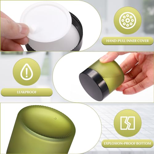 Domensi 32 Pcs 2 oz Glass Jars with Lids Travel Size Round Leakproof Empty Cosmetic Jars with Inner Liners Lid for Storing Makeup Lotions Face Cream Ointments Candle DIY Making (Pea Green)
