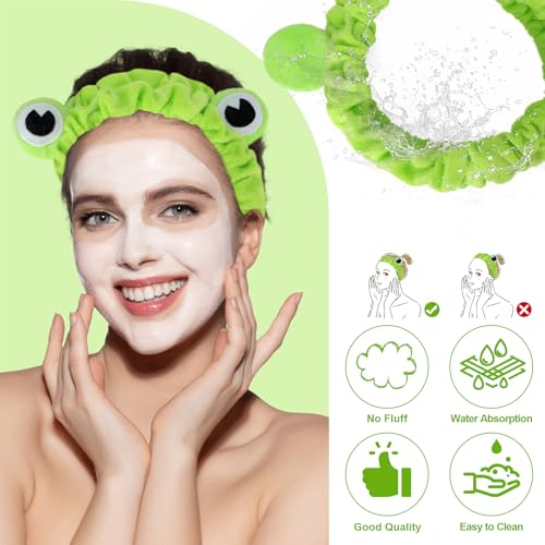 Jowmoy Green Frog Eye Elastic Headband - Versatile for Spa, Skincare, Makeup, Face Wash, Fun Gift for Women (1 Pack)