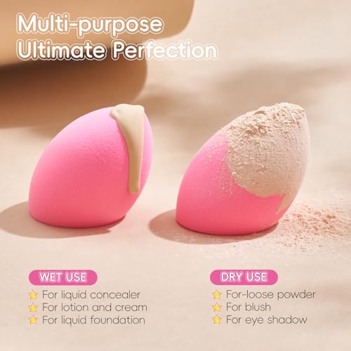 GWT Makeup Sponge Set, 6 Pcs Latex-Free Beauty Blender Sponges for Foundation, Liquid & Cream, Ultra-Soft Wonder Sponges, Multi-Angle Blending, Ideal Stocking Stuffers for Women