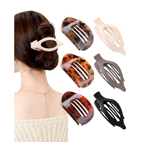 AWAYTR Flat Hair Clips For Women Lay Flat Claw Clip for Hair 6Pcs Large Hair Claw Clips for Driving Yoga (Leopard Series + Brown Series)