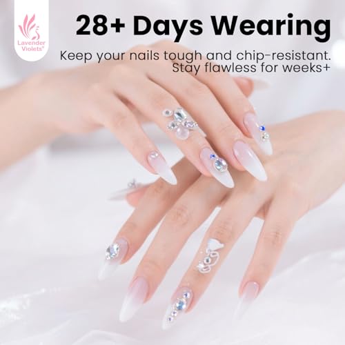 Lavender Violets Milky White Builder Base Coat and Top Coat Set, 15ml Base Gel Glossy No Wipe Top Gel Shiny Effect Building Extension Enhance Harden for Weak Thin Nails A102A112