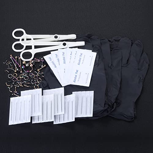 120PCS Body Piercing Kit Surgical Steel 14G 16G 20G BCR CBR Labret Lip Rings Cartilage Daith Earrings Nose Septum Nose Studs Belly Button Rings Piercing Jewelry Needles Gloves Clamps Tools