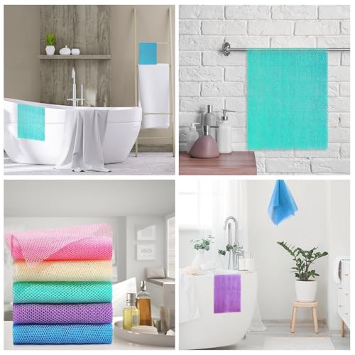 UJFQBH 5 Pieces African Bath Sponge African Net Long Net Bath Sponge Exfoliating Shower Body Scrubber Back Scrubber Skin Smoother,Great for Daily Use (Purple, Pink, Green, Blue, White)