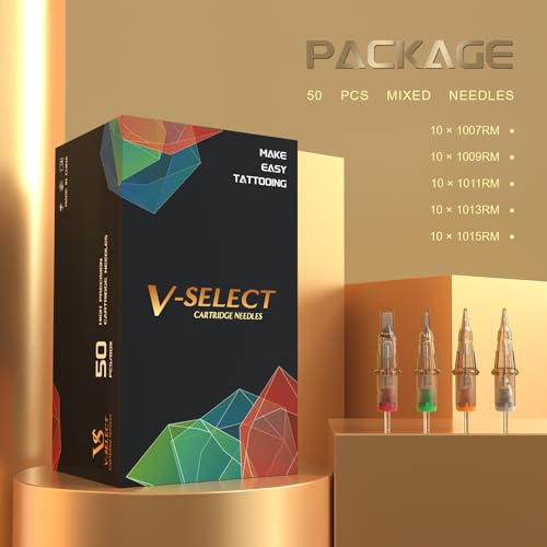 EZ Tattoo Cartridge Needles Assorted - 50Pcs #10 Mixed (7RM 9RM 11RM 13RM 15RM) Bugpin Curved/Round Magnum Tattoo Needles Cartridges for Tattoo Pen Machine Gun - V SELECT
