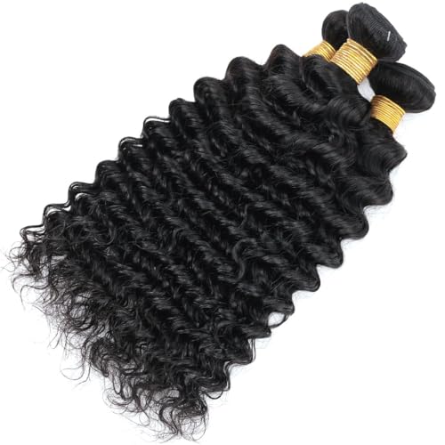 Augfst Brazilian Virgin Human Hair Bundles 10 12 14 Inch Deep Wave Bundles Human Hair Unprocessed Brazilian Virgin Natural Color Sewn In Quick Weave for Black Women