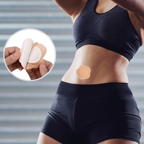 60 Pcs Plum Blossom Castor Oil Pack Wrap for Belly Button, Self-Adhesive Disposable Spunlace Cloth Castor Oil Belly Button Patch with Cotton, Oils Not Included (Skin Color)