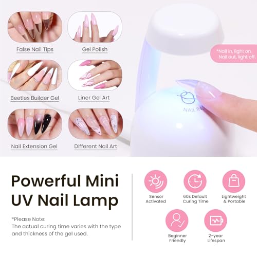 Beetles Tipex Instant Apex Nail Tips Kit, Medium Stiletto, 224 Pcs 16 Sizes Pre-Building Pre-Etched False Nail Tips with Tipex Nail Glue, Mini Nail Lamp