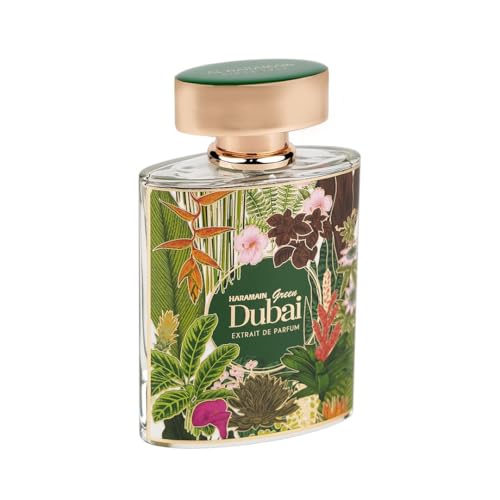 Al Haramain Green Dubai for Unisex - Arabian Perfume for Women and Men - Floral Woody Musk Fragrance - Long Lasting Arabic Cologne - Extrait De Parfum - 3.33 oz EDP Spray