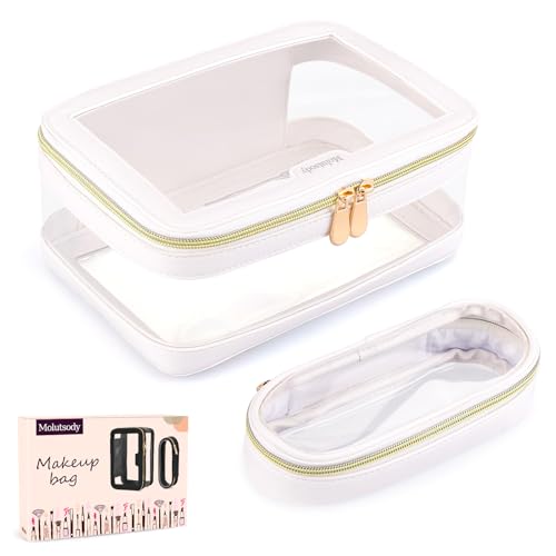 Clear Makeup Bag, Travel Cosmetic Case Toiletry Bag, Make up Organizer for Women, Portable Car Organizer Bag Fit Carry-on Travel Essentials (White)