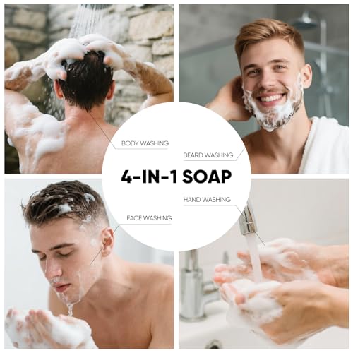 Rinse & Robust 4 Pack Men¡¯s Bar Soap Gift Set, Goat Milk Soap Bar Gift Box, Nourishing Natural Bar Soap Set for Men, No Harsh Chemicals, Includes A Lathering Net, Sandalwood Scented| 5.3 oz of 4 Bars