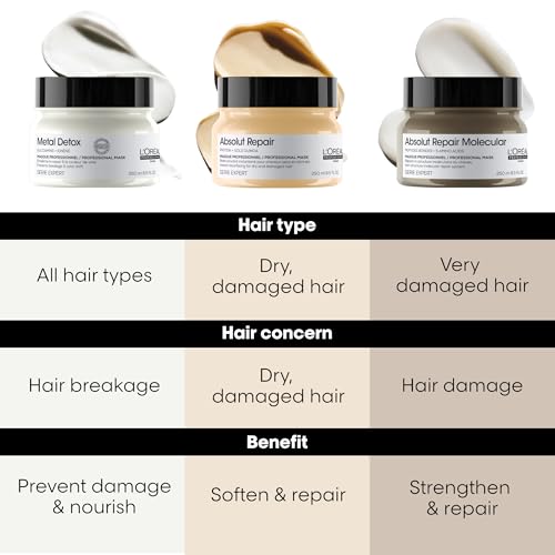 L'Or?al Professionnel Paris Absolut Repair Hair Mask - Nourishing Protein Treatment, Hydrates, Repairs Damage & Adds Shine, For Dry & Damaged Hair