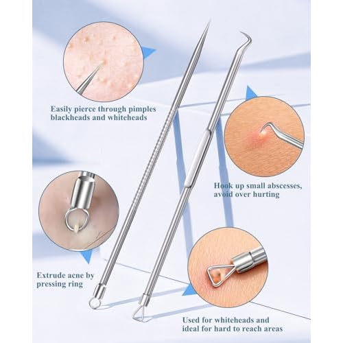 5PCS Blackhead Remover Pimple Popper Tool Kit, Professional Stainless Pimple Acne Blemish Removal Tools Kit for Face (Silver)