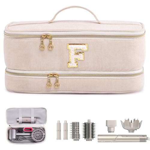 Initial Personalized Hair Tools Travel Bag Double-Layer Hair Dryer Case Compatible with Shark FlexStyle/SmoothStyle, Dysson Airwrap & Supersonic ? Hair Tool Organizer for Travel & Home
