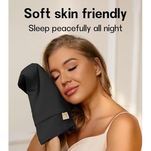 2pcs Silk Satin Bonnet Hair Wrap for Sleeping, Adjustable Strap Curly Natural Hair Night Caps for Women Men(Black&Black)