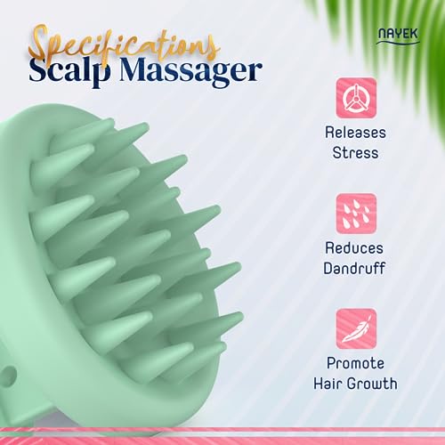 NAYEK Green Silicone Scalp Massager Hair Growth- Scalp Scrubber for Healthy Hair with Soft Silicone Bristles for Dandruff Removal and Healthy Scalp. Shampoo Brush for Thick and Thin Hair