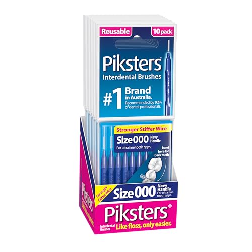Piksters Interdental Brushes, Size 000, 100 Count (10 x 10 Packs), Interdental Tooth Brush for Extremely Tight and Fine Gaps, Gum Soft Bristles for Plaque Removal, Safe for Braces (100pk)