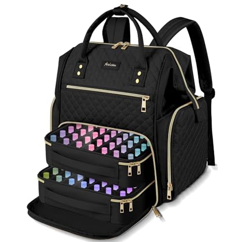 Large Nail Polish Organizer Bag Backpack Holds 70+ Bottles(15ml/0.5 fl.oz) UV Nail Lamp,Nail Organizers and Storage with 2 Removable Pouches Fits Nail Tool,Gift for Manicurist£¬Black