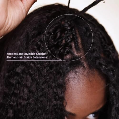 Kinky Straight Knotless Pre Separated Crochet Human Hair Extensions Pre Looped Braids Bundles With Threading Burmese Virgin Human Hair for Braiding Micro Link Meadow Hair 18inch 120g