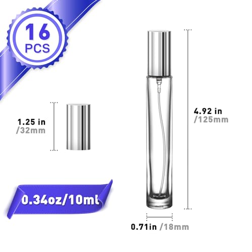 Travel Perfume Bottle Refillable, 16pcs 10ML Mini Glass Perfume Containers with Funnel and Label, Empty Portable Leak-proof Fragrance Bottles Spray Atomizer Pump Bottle Kit for Toiletries