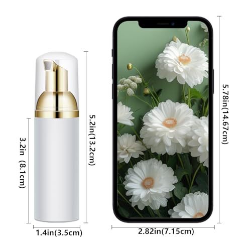 2 Oz Empty Foam Pump Bottle (100 PCS) Travel Foaming Soap Dispenser for Hand Soap, Lash Shampoo Cleanser (White&Gold Pump&Clear Cap)