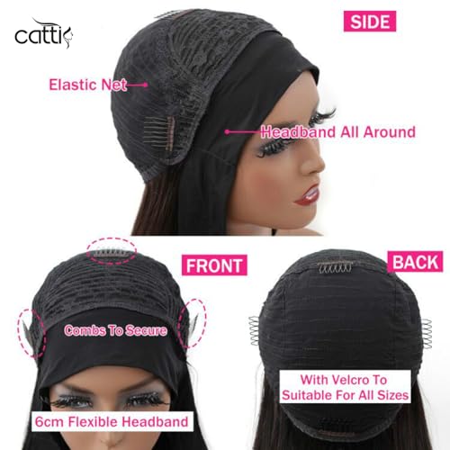 catti Headband Wig Human Hair Body Wave Headband Wigs For Black Women 30 Inch Non Lace Front Wigs Human Hair Unprocessed Brazilian Virgin Hair Headband Half Wigs For Beginners No Glue Wig