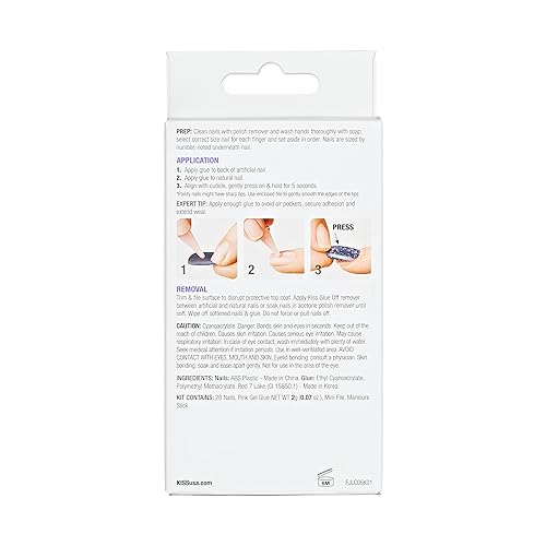 KISS Jelly Fantasy Press On Nails, Nail glue included, 'Jelly Cat', Multicolor, Long Size, Coffin Shape, Includes 28 Nails, 2g glue, 1 Manicure Stick, 1 Mini File