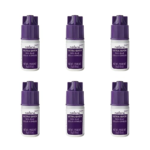 Nailene Ultra Quick Nail Glue - Durable, Easy to Apply False Nail Glue ? Repairs Natural Nails ? Quick-Drying Nail Adhesive Lasts Up to 7 Days - 3 g/0.10 oz - 6 Pack