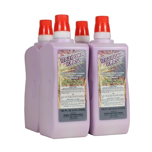Zenex Bazooka Blast Hand Soap - Industrial Hand Cleaner | Heavy-Duty Shop Soap | Pumice-Powered Grease & Grime Remover | Berry Cherry Scent | Moisturizing | 3.55 L (4 Count)