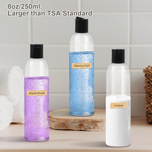 2 Pack 8 oz Plastic Squeeze Bottles with Black Disc Caps Refillable Clear Empty Containers Travel Bottles for Toiletries Conditioner Shampoo Lotions Gels